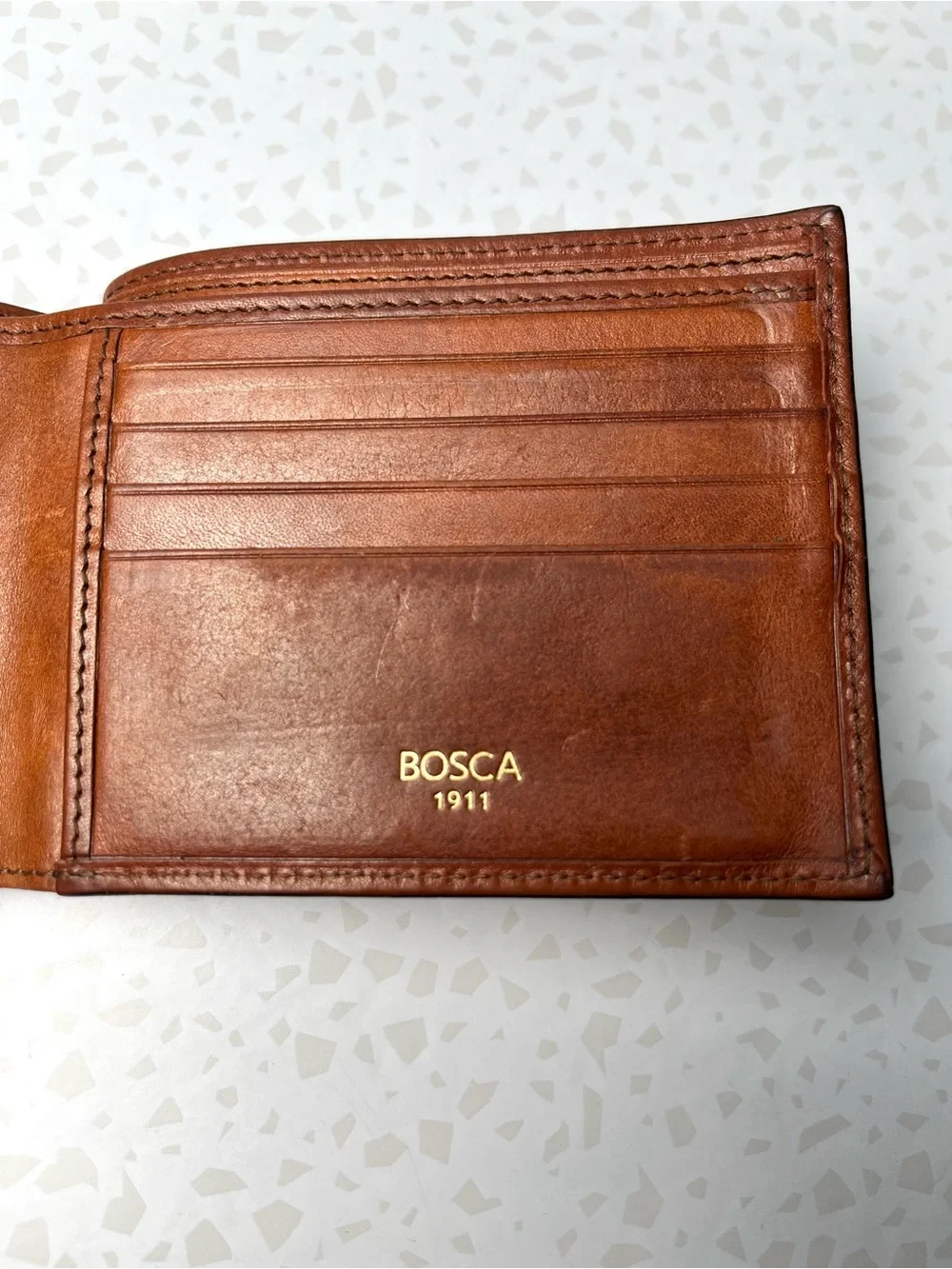 BOSCA 1911 Brown Genuine Leather 11 Pocket Bifold Wallet Card Holder